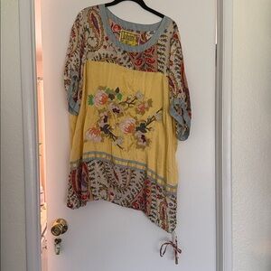 Johnny Was Womens Mistic Paneled & Printed Tunic Top M Medium Floral Embroidered